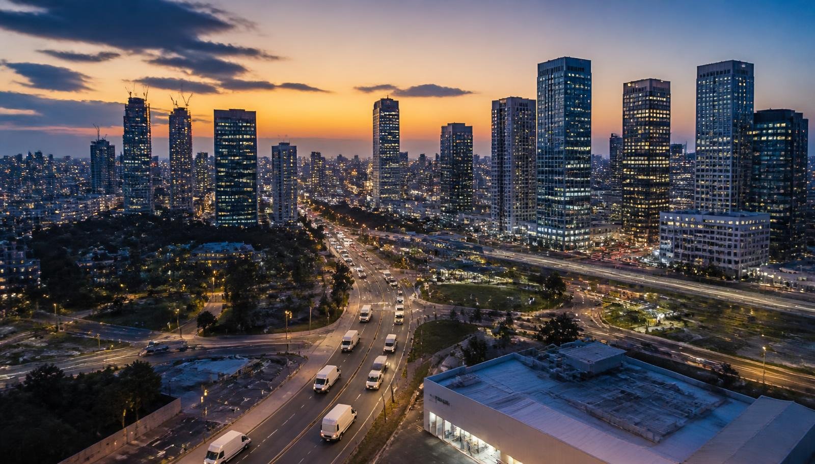 קו רקיע של עיר בישראל בשעת בין ערביים